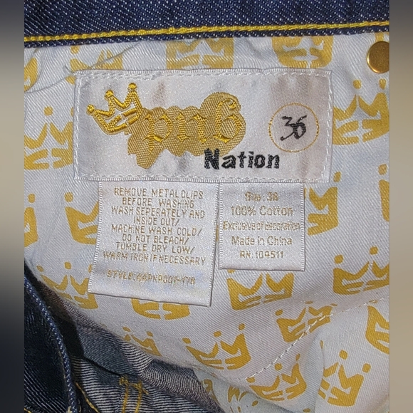 Y2k PNB Nation Sz 36 X 42 Embroidered Wide Leg Baggy Grunge Skater Denim Jeans - Picture 6 of 10